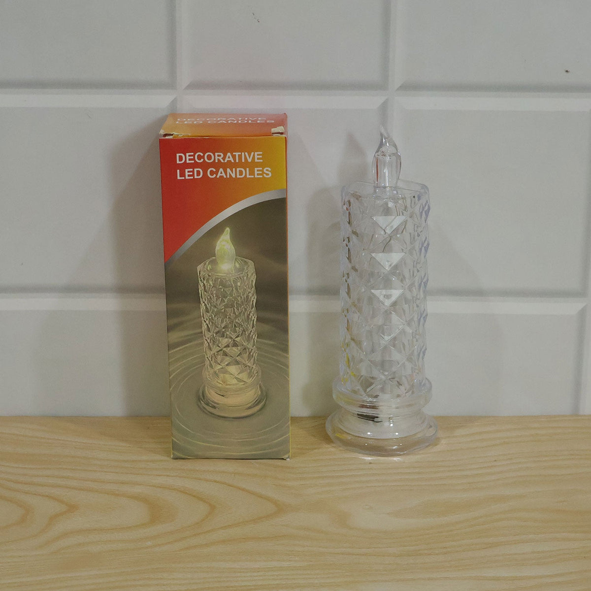 Close-up detail of the Crystal LED flameless decorative candle light's base and textured surface.
