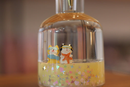 🐾 Cute Dog Couple Liquid Pen Stand | Yellow Glitter Desk Organizer Gift by Onebest