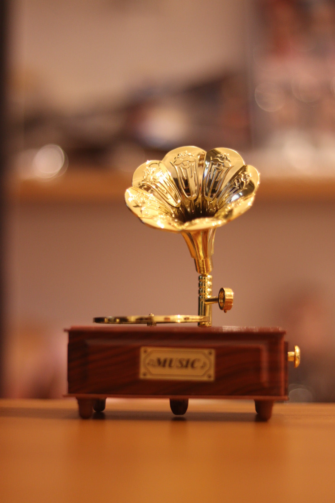 Vintage Retro Gramophone Musical Showpiece - Brass & Wooden Decorative Item | Onebest
