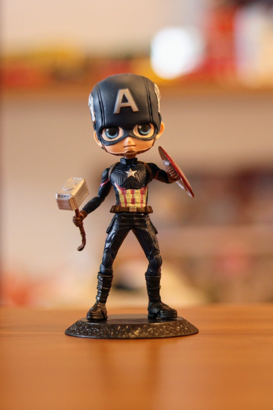 Captain America Q Posket Figure with Mask & Thor’s Hammer (Mjolnir) | Marvel Superhero Collectible | Onebest