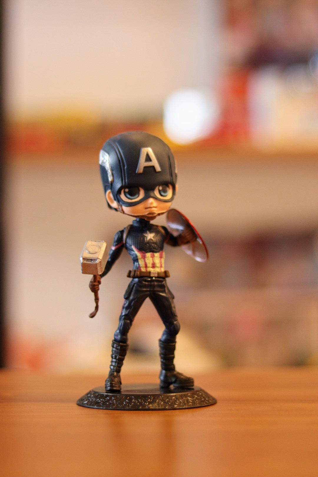 Captain America Q Posket Figure with Mask & Thor’s Hammer (Mjolnir) | Marvel Superhero Collectible | Onebest