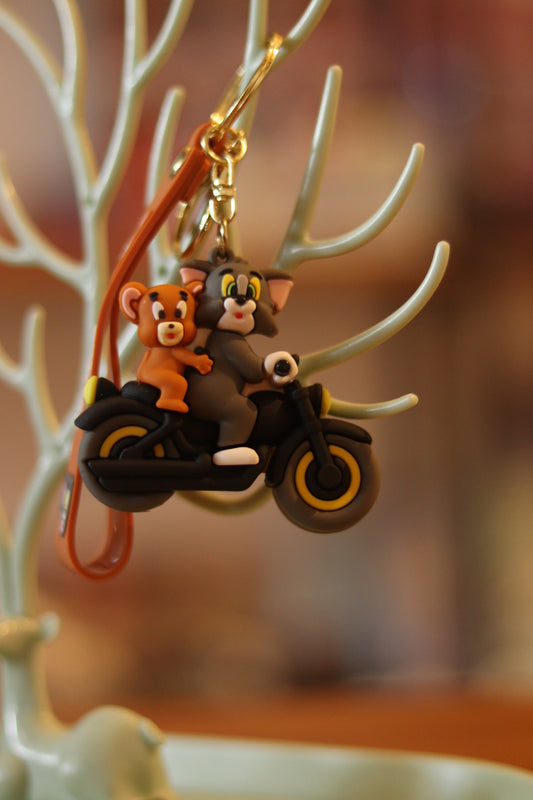 Tom & Jerry on Scooty or Bike Silicone Keychain - Cute Cartoon Style for Bags, Bikes & Gifts | Onebest