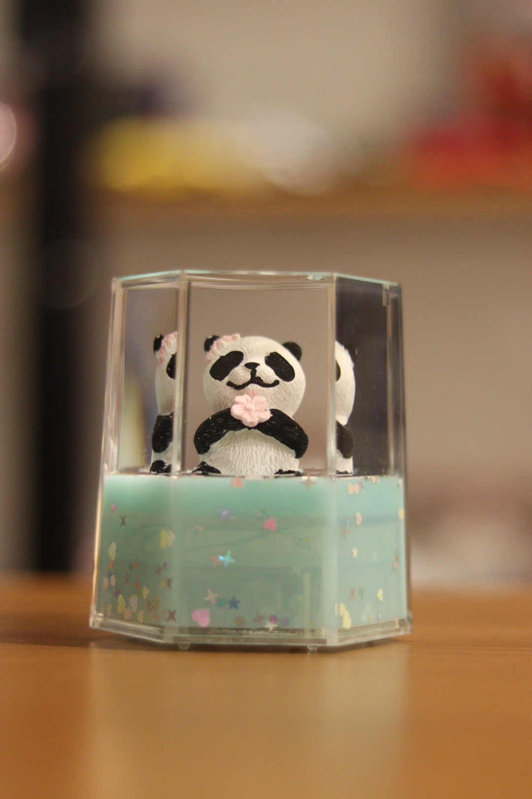 Hexagonal Panda Glitter Showpiece with Music & Light - Magical Decor for Kids & Gifting | Onebest