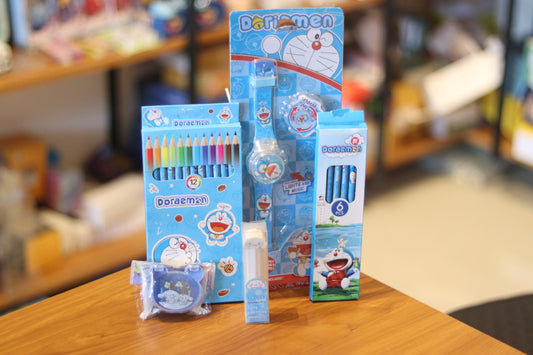Doraemon & Kuromi Stationery Combo Set for Kids – Watch, Pencil Set, Color Pencils, Eraser & Sharpener | Onebest Gift Pack