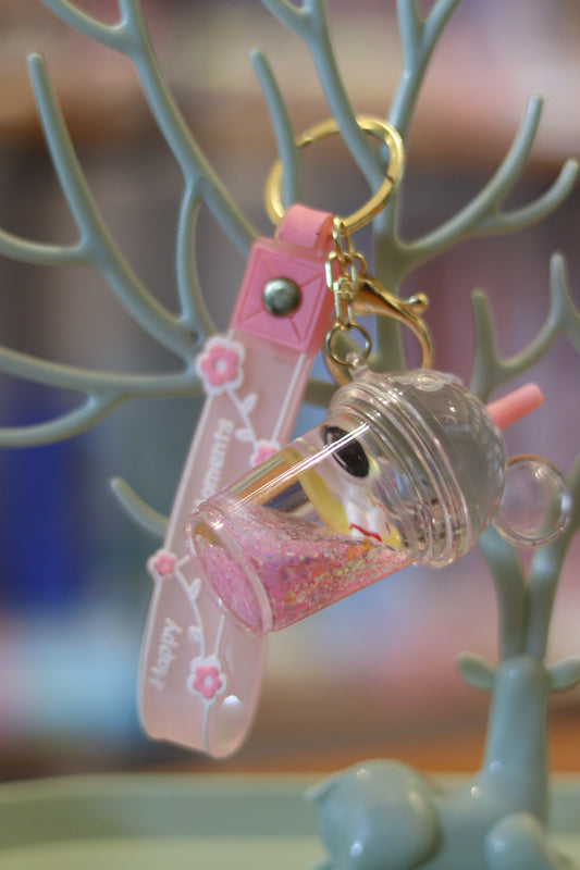 Cute Astronaut Liquid Cup Keychain – Mini Acrylic Drink Charm with Pink Floating Glitter | Aesthetic Space-Themed Key Ring for Bags & Gifts | Onebest 🚀💖