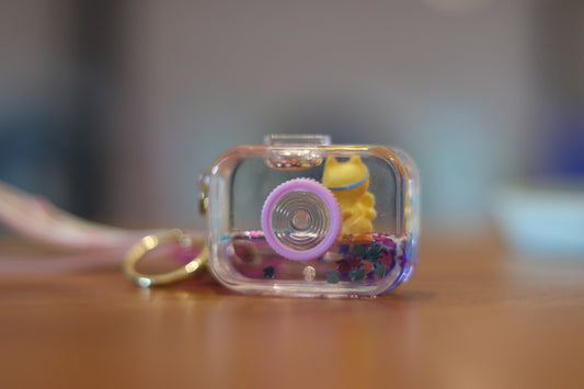 Cute Liquid Camera Keychain – Mini Acrylic Camera Charm with Floating Glitter & Cartoon Figure | Aesthetic Key Ring with Strap for Bags & Gifts | Onebest 📸✨