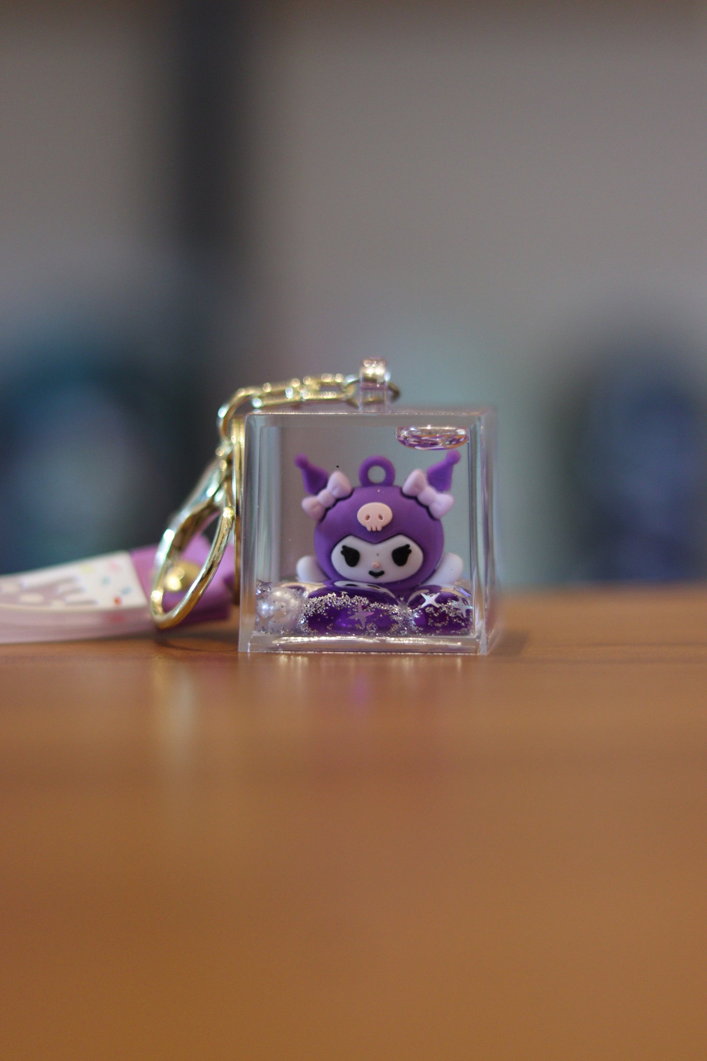 Kuromi-Style Purple Liquid Cube Keychain – Cute Floating Cartoon Charm with Glitter | Acrylic Water-Filled Key Ring for Bags & Keys | Onebest 💜✨