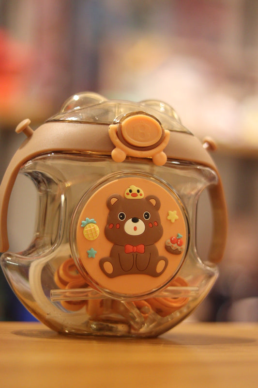 450ml Round Panda & Teddy Water Bottle | Cute & Leak-Proof Design for Kids | Onebest