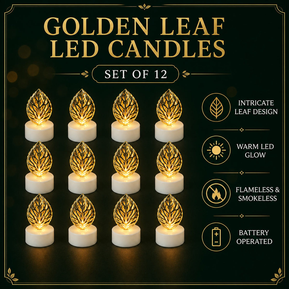 Features of Leaf Shaped Flameless LED Candles, including safety and design.
