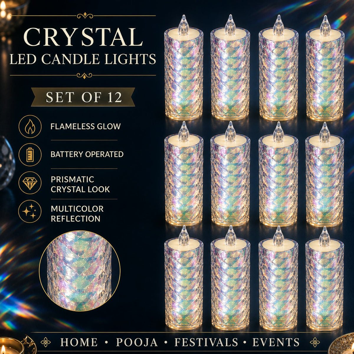 LED Tealight Candles – 12 Pack Flameless Diwali Lights
