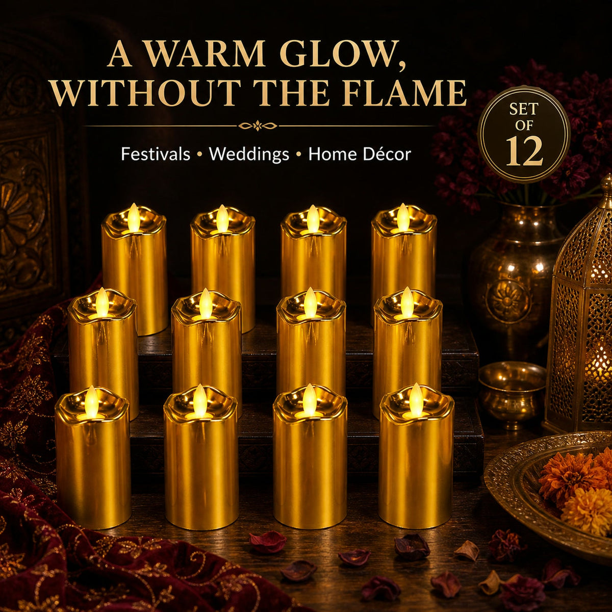 Flickering LED Candles (12 pcs) – Realistic Flame Decor