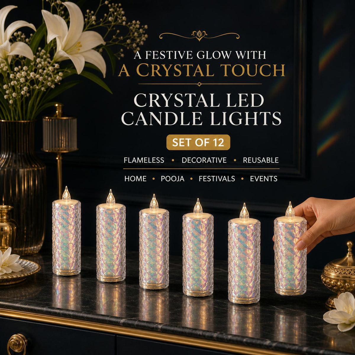 LED Tealight Candles – 12 Pack Flameless Diwali Lights