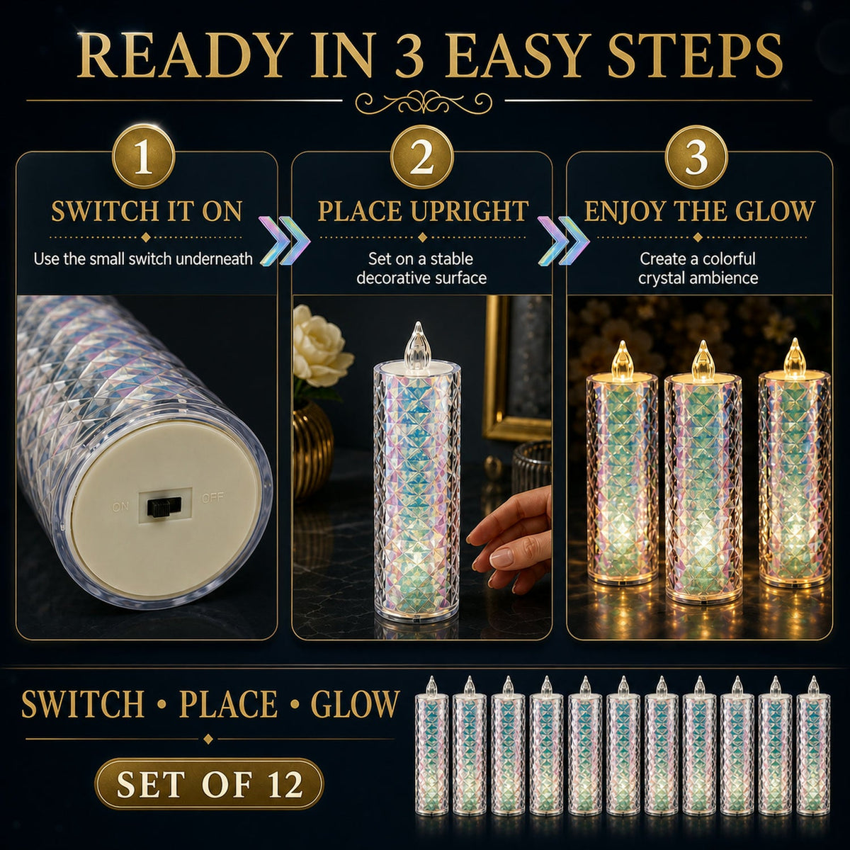 LED Tealight Candles – 12 Pack Flameless Diwali Lights