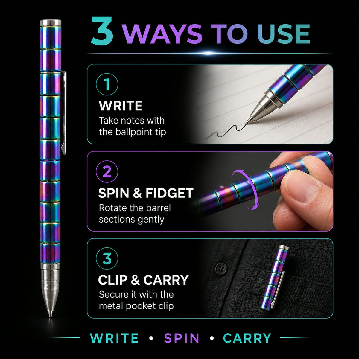 Usage guide demonstrating how to manipulate the magnetic pen for different configurations.