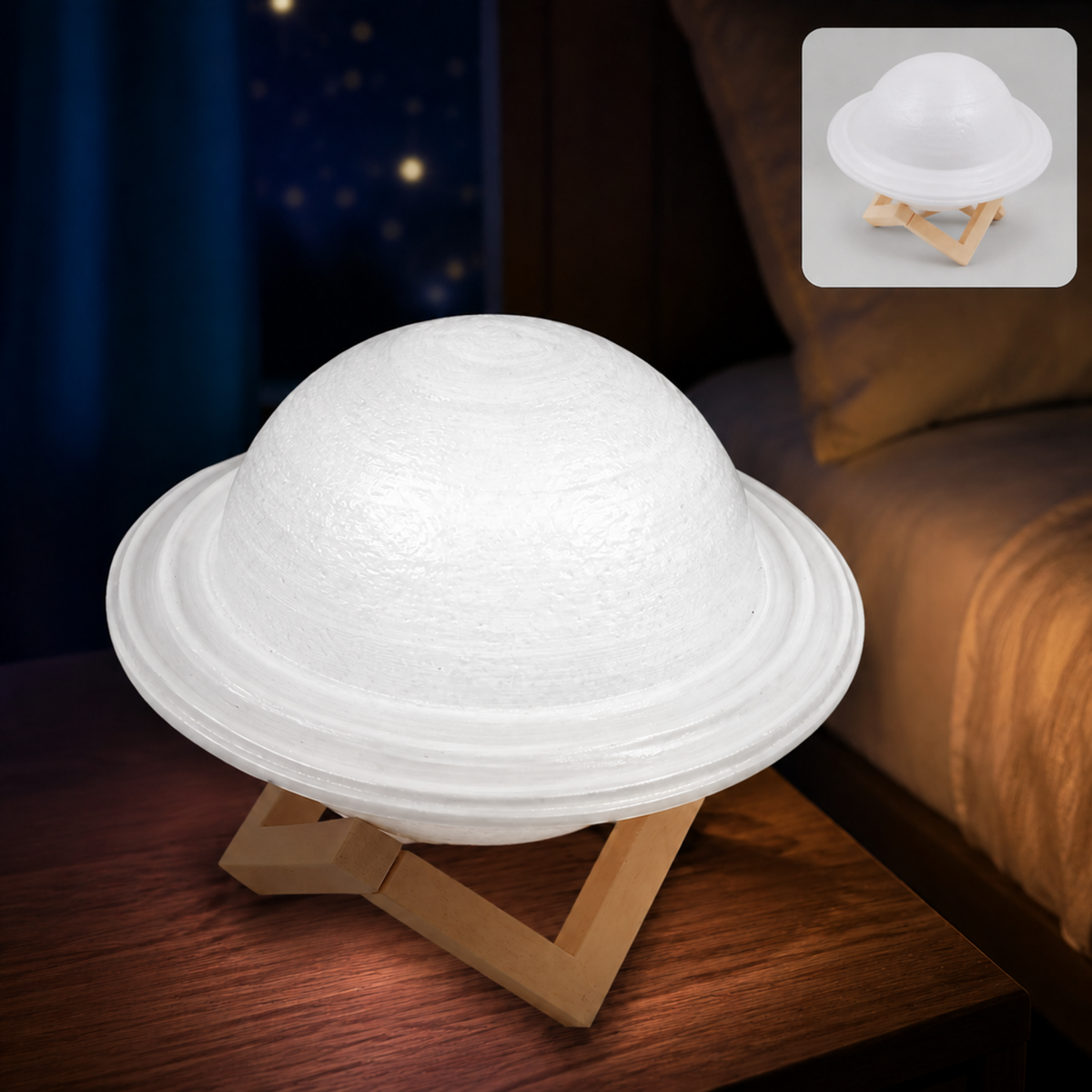 3D Saturn Lamp – Multicolor LED Night Light with Base