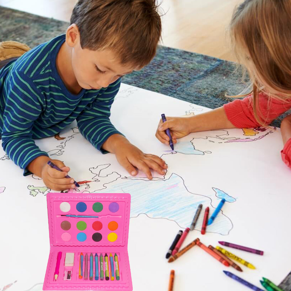 School Colour Box for Kids with Crayons, Watercolours and Pencil (24 Pc Set)