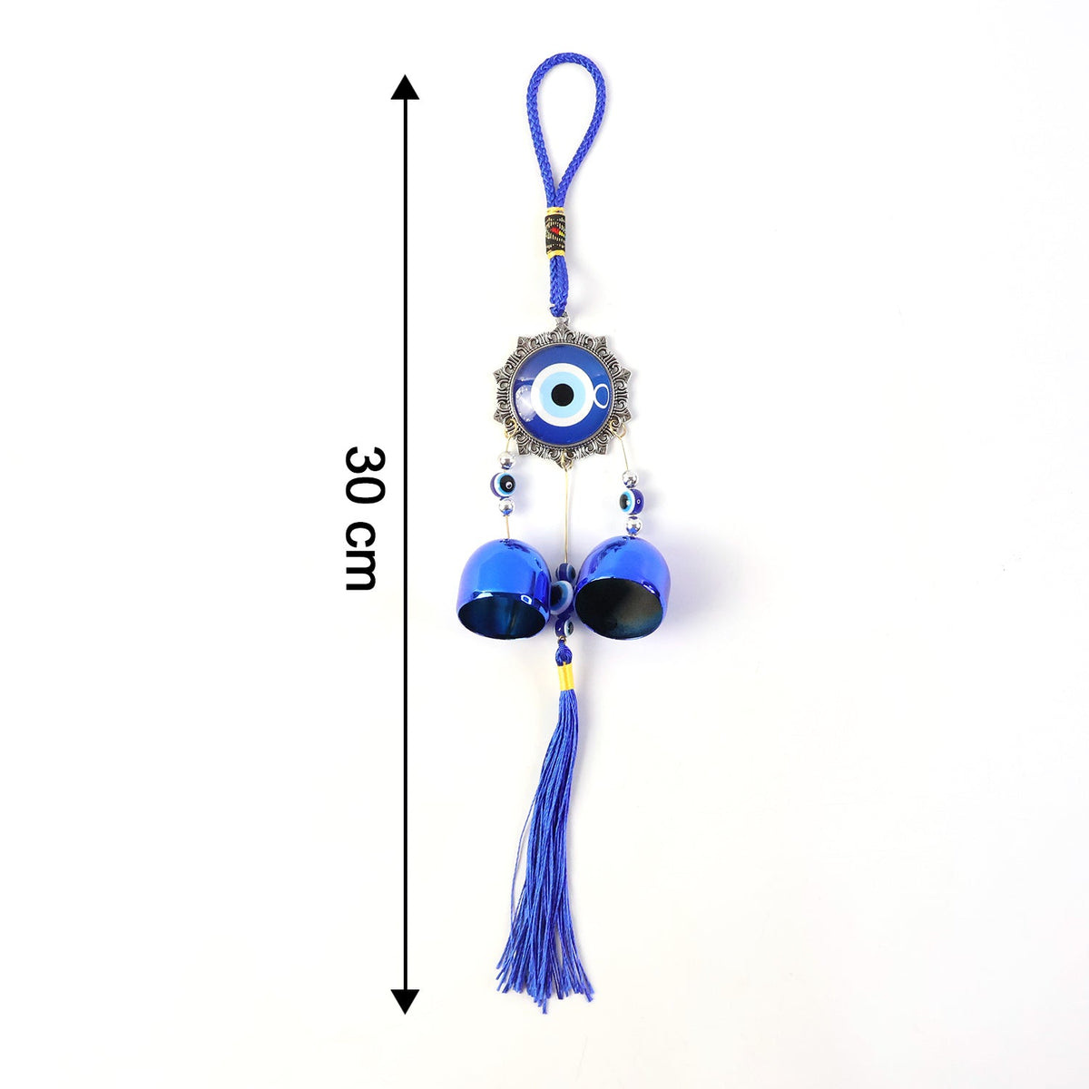 Evil Eye Wind Chime with Bells and Tassels for Home Decor (2 Pc Set)