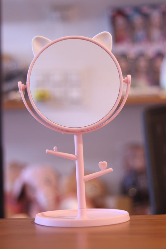 Foldable Kitty Makeup Mirror with Stand - Cute Cat Ear Vanity Mirror | Adjustable Angle, Compact & Travel-Friendly | Onebest
