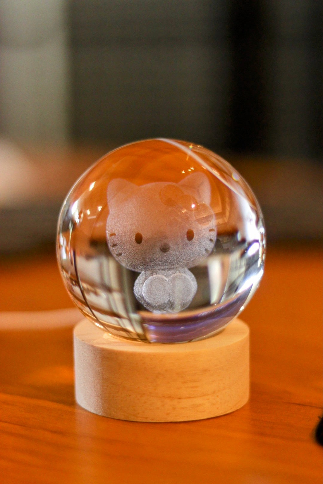 Kitty Moon Crystal Ball Night Light - 3D Cat on Crescent Moon LED Lamp with Wooden Base | USB Powered Gift for Cat Lovers & Home Decor | Onebest