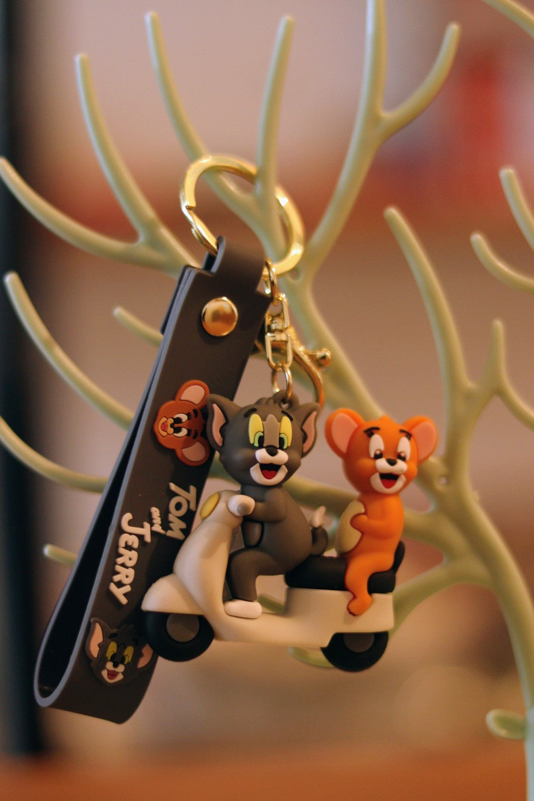 Jerry Keychain Tom & Jerry on Scooty or Bike Silicone Keychain - Cute Cartoon Style f ...