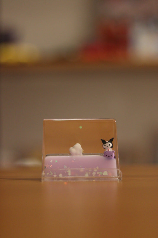 Kuromi Glitter Water Showpiece with Built-in Phone Stand - Cute Desk & Car Decor | Onebest