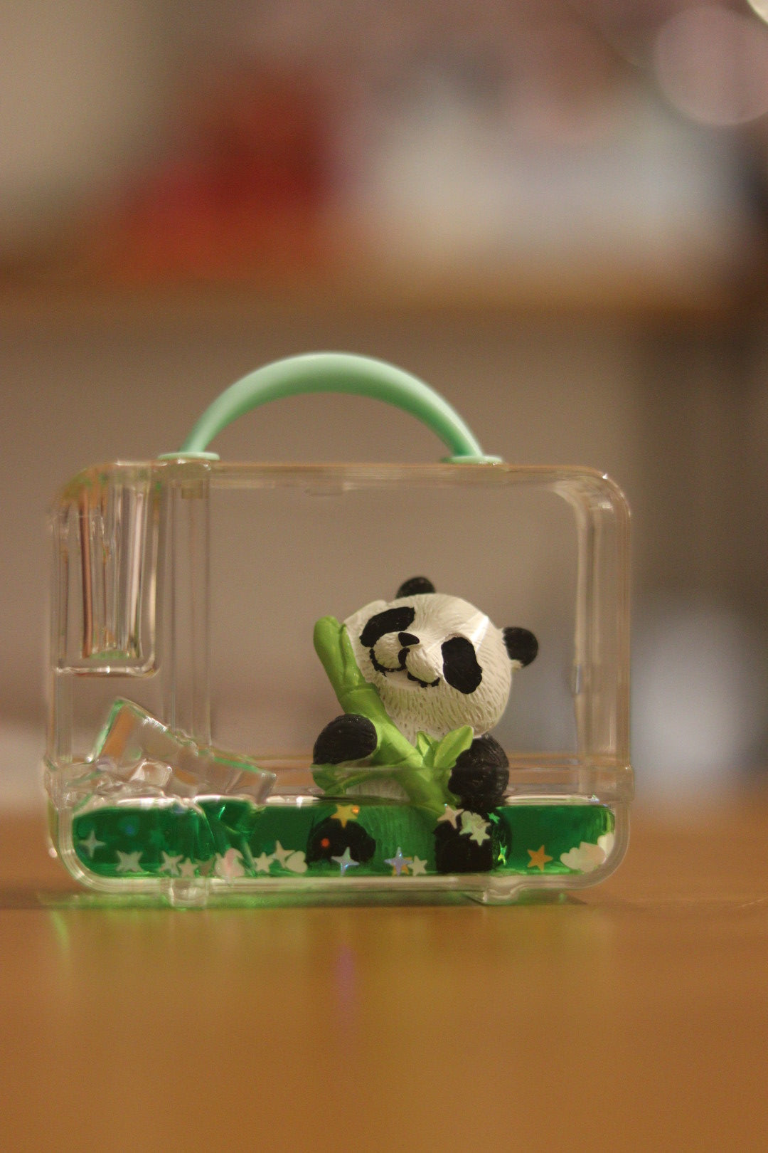 Panda Mini Briefcase Water Showpiece - Cute Desk Decor with Glitter Fountain | Onebest
