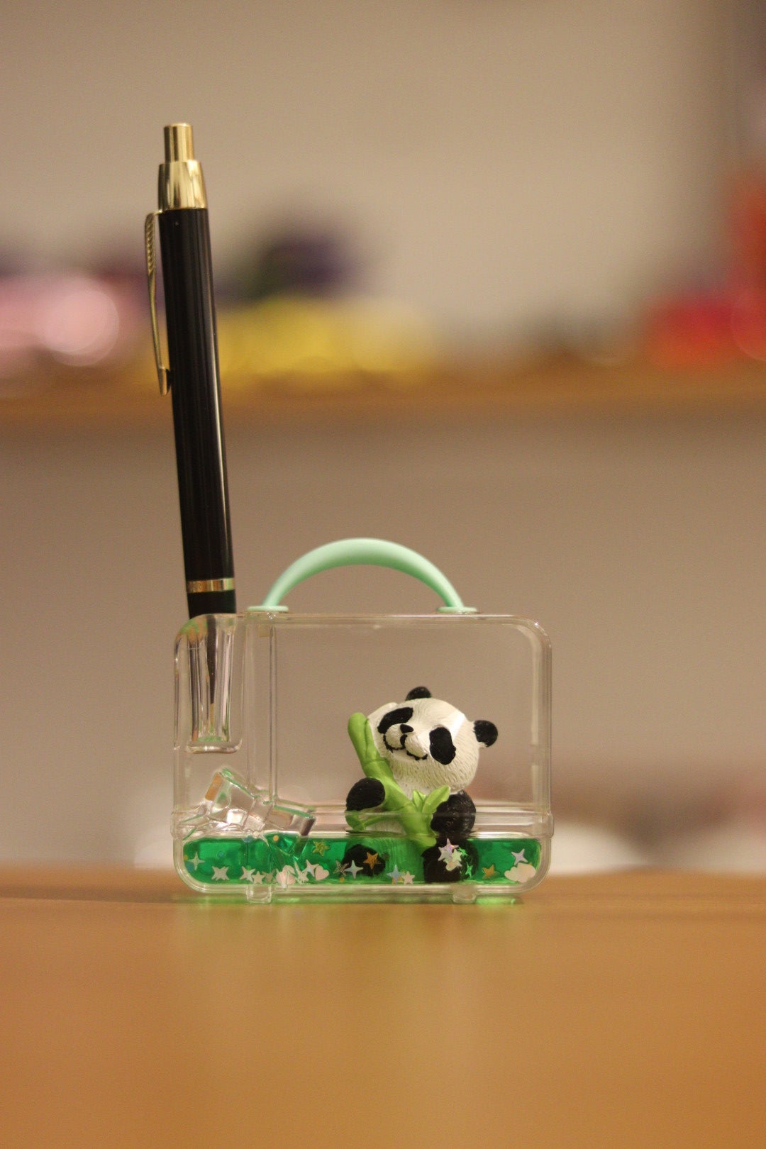 Panda Mini Briefcase Water Showpiece - Cute Desk Decor with Glitter Fountain | Onebest
