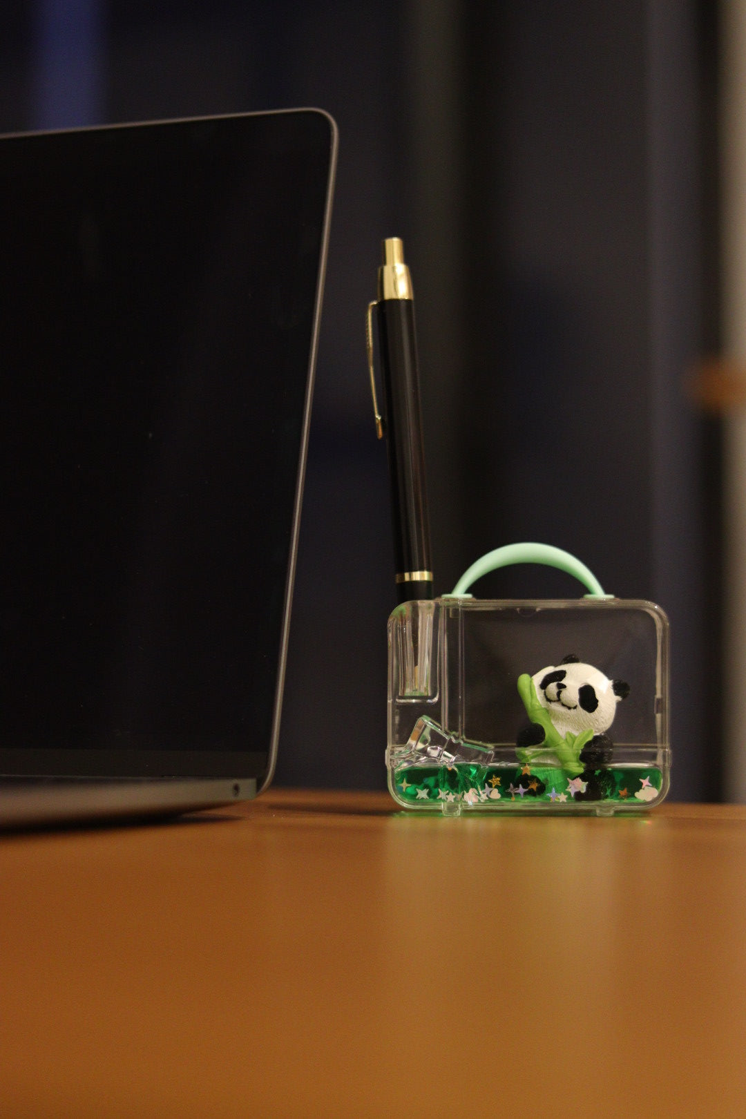 Panda Mini Briefcase Water Showpiece - Cute Desk Decor with Glitter Fountain | Onebest
