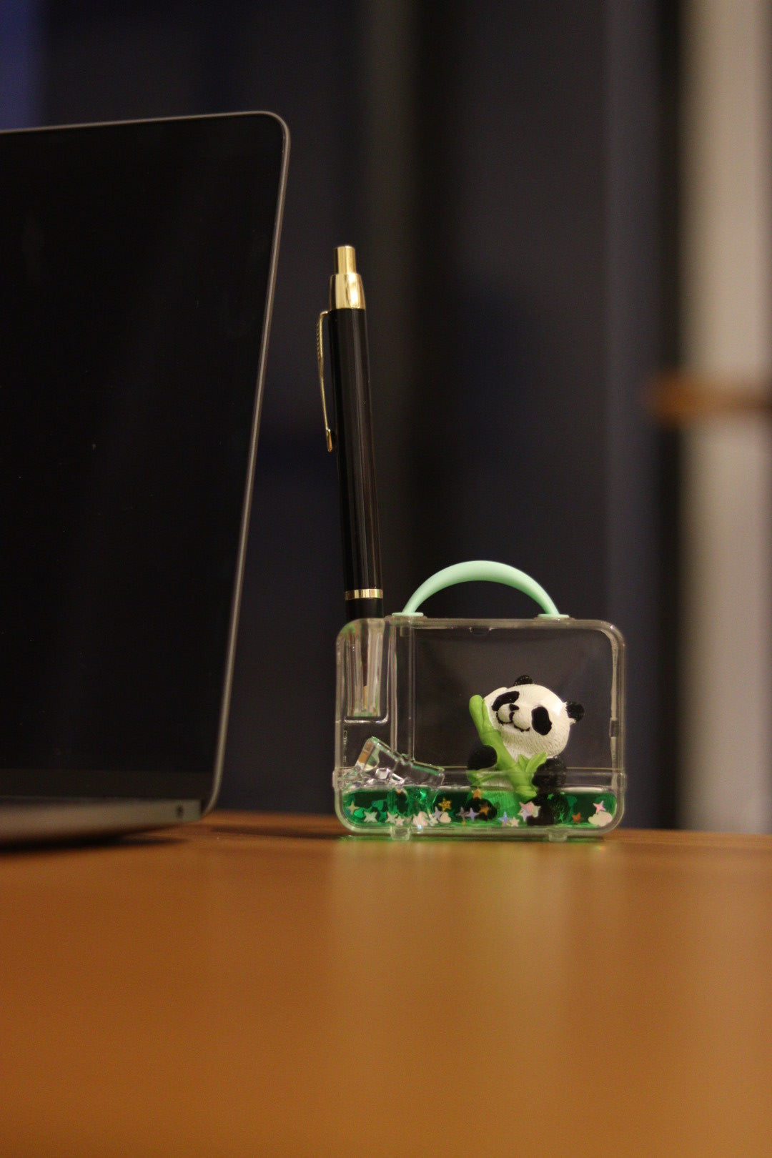 Panda Mini Briefcase Water Showpiece - Cute Desk Decor with Glitter Fountain | Onebest