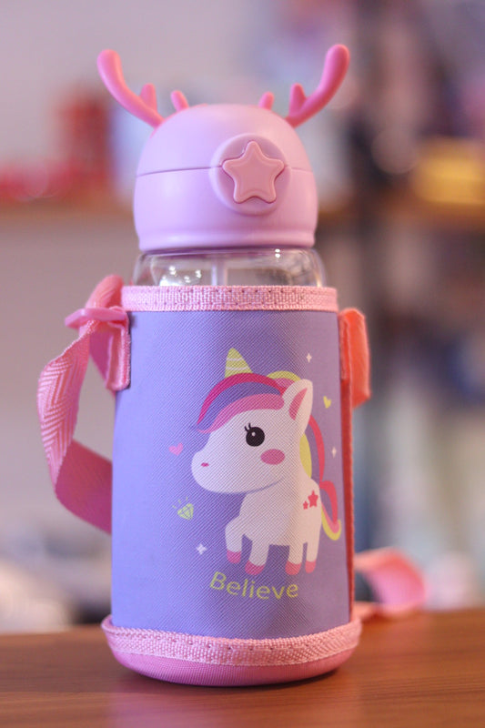 Deer Horn Design Kids Water Bottle - 600ml Leak-Proof & Cute Portable Bottle | Onebest