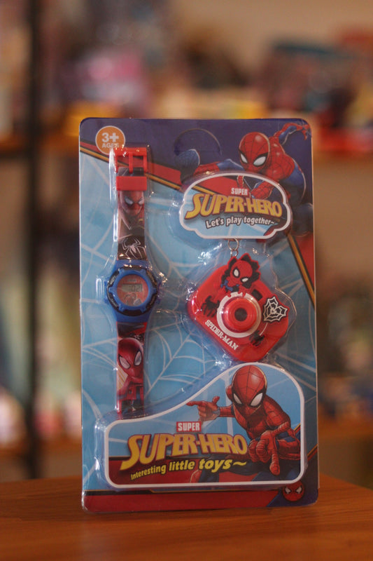 Spiderman Digital Watch with Camera Keychain - Cartoon LED Time Display and Kids Spiderman Keychain Combo | Onebest