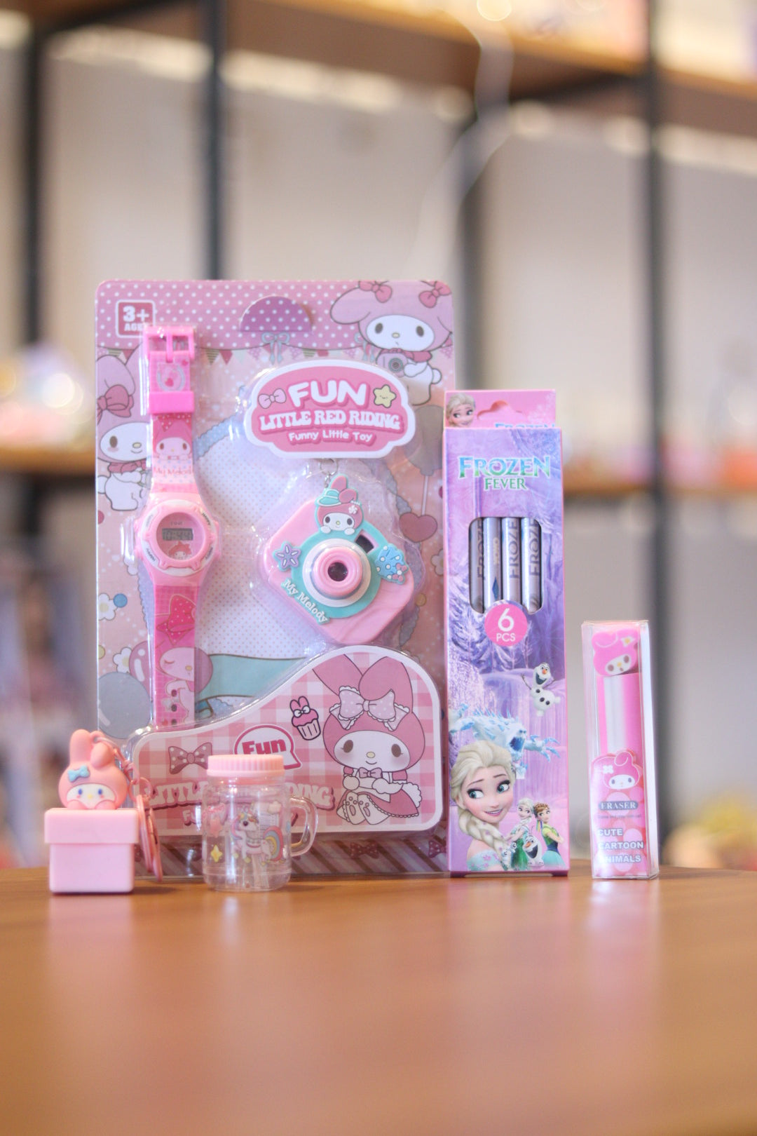Kuromi & Frozen Kids Stationery Gift Combo Set | Watch, Pencil Set, Eraser, Sharpener & Keychain | Cute Cartoon Gift for Girls