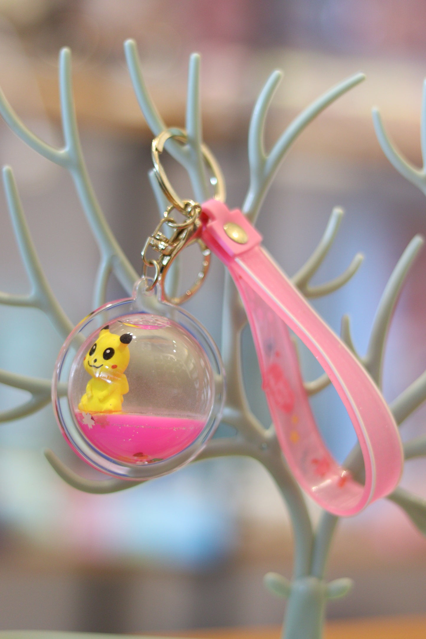 Pikachu Liquid Ball Keychain – Cute Transparent Sphere Charm with Pink Floating Liquid | Acrylic Pokémon Key Ring with Strap for Bags & Gifts | Onebest ⚡💛