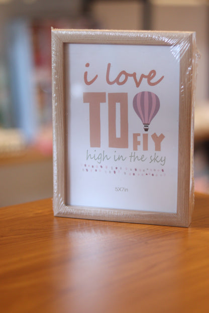 “I Love to Fly” Wooden Photo Frame – 5x7 Inch Motivational Quote Frame | Minimal Table & Wall Décor Gift | Onebest
