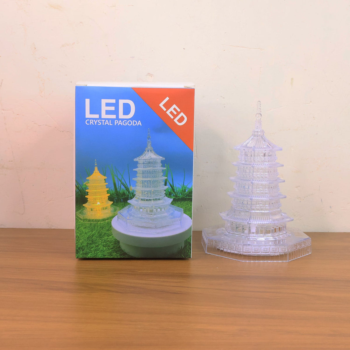 LED crystal pagoda decorative light adding charm to a living space.