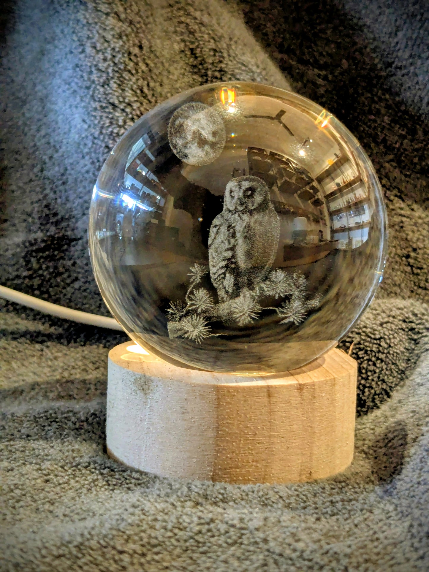 Crystal Ball LED Owl Lamp – Glass Night Light with Wooden Base | Aesthetic Desk & Bedside Décor | Onebest