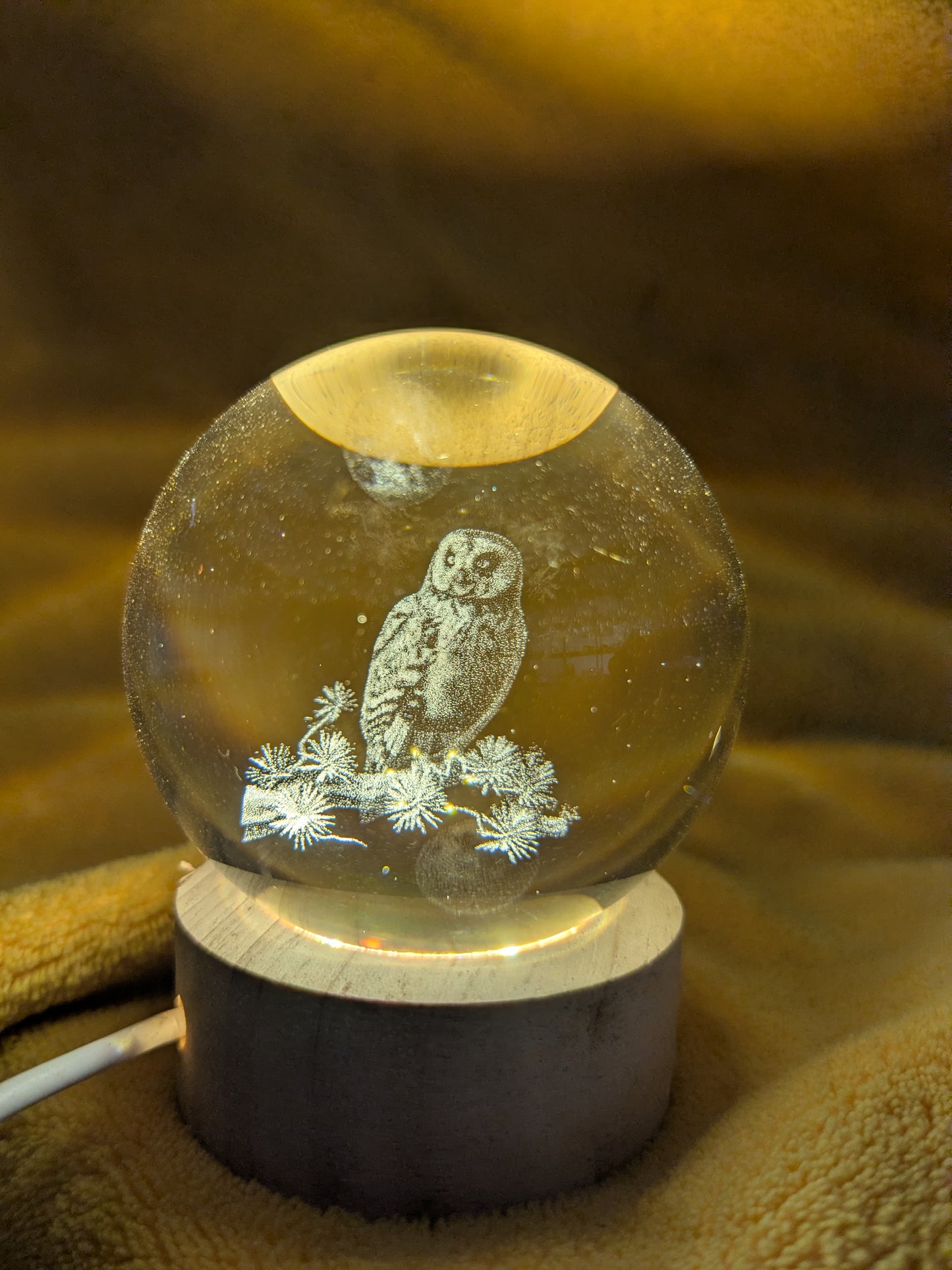 Crystal Ball LED Owl Lamp – Glass Night Light with Wooden Base | Aesthetic Desk & Bedside Décor | Onebest
