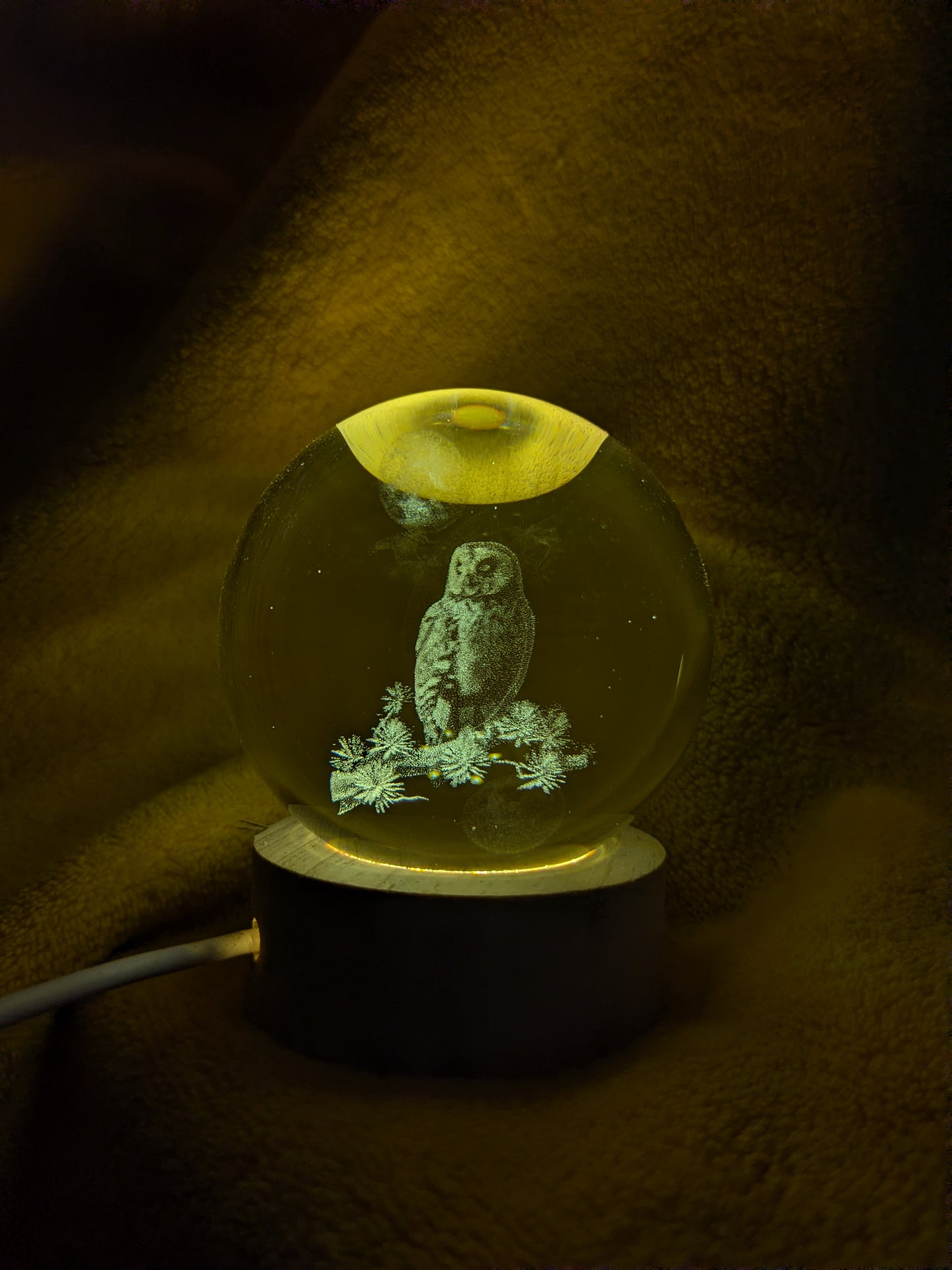 Crystal Ball LED Owl Lamp – Glass Night Light with Wooden Base | Aesthetic Desk & Bedside Décor | Onebest