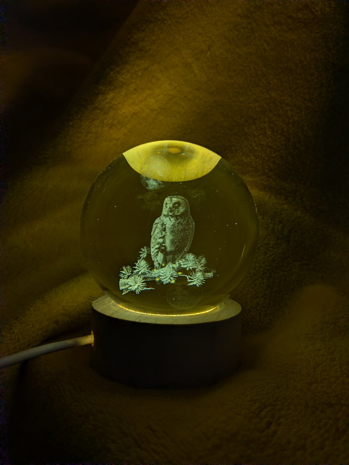 Crystal Ball LED Owl Lamp – Glass Night Light with Wooden Base | Aesthetic Desk & Bedside Décor | Onebest