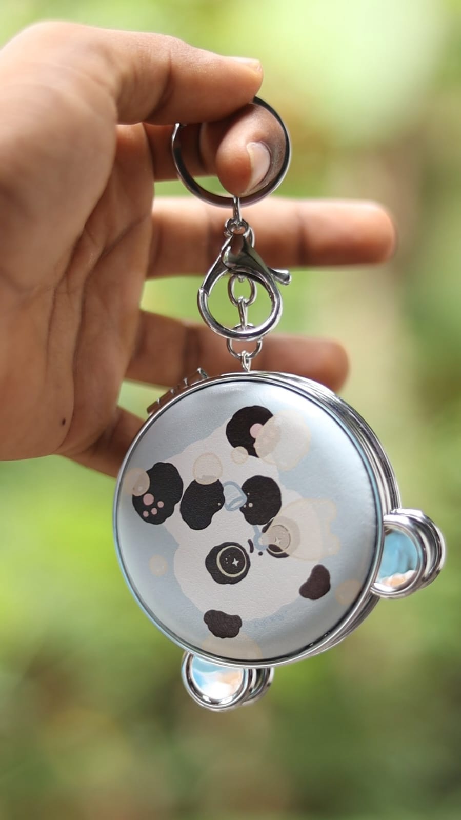 Panda Round Flip Pocket Mirror Keychain - Cute & Compact Travel Accessory | Onebest
