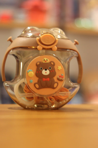450ml Round Panda & Teddy Water Bottle | Cute & Leak-Proof Design for Kids | Onebest