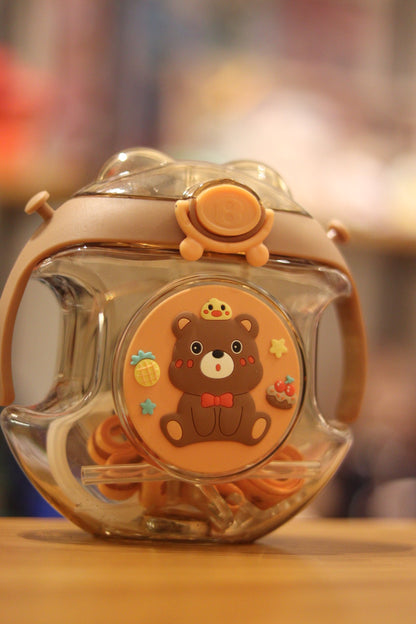 450ml Round Panda & Teddy Water Bottle | Cute & Leak-Proof Design for Kids | Onebest