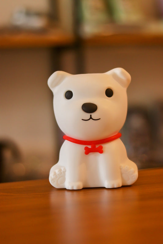 Sitting Puppy Dog Night Light Lamp with Red Neck Band - Soft Silicone, 7 Color LED | USB Rechargeable for Kids & Baby Rooms | Onebest