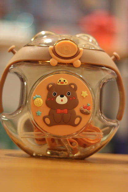 450ml Round Panda & Teddy Water Bottle | Cute & Leak-Proof Design for Kids | Onebest
