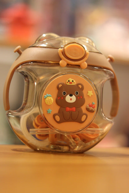 450ml Round Panda & Teddy Water Bottle | Cute & Leak-Proof Design for Kids | Onebest