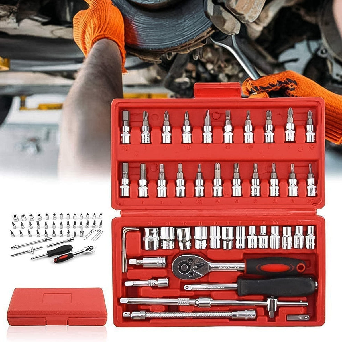 Socket repair tool kit in red case