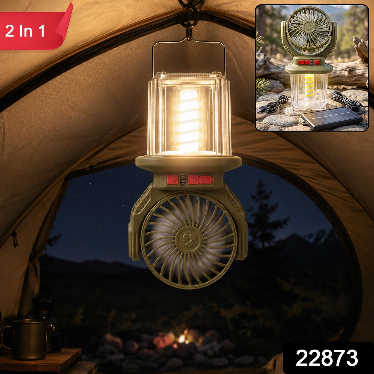 Camping fan and solar charging panel